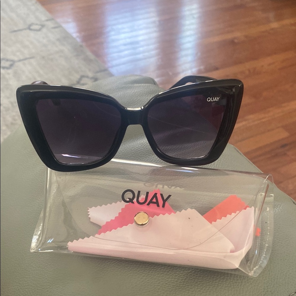 Quay Australia Black Oversized Cat-Eye Sunglasses